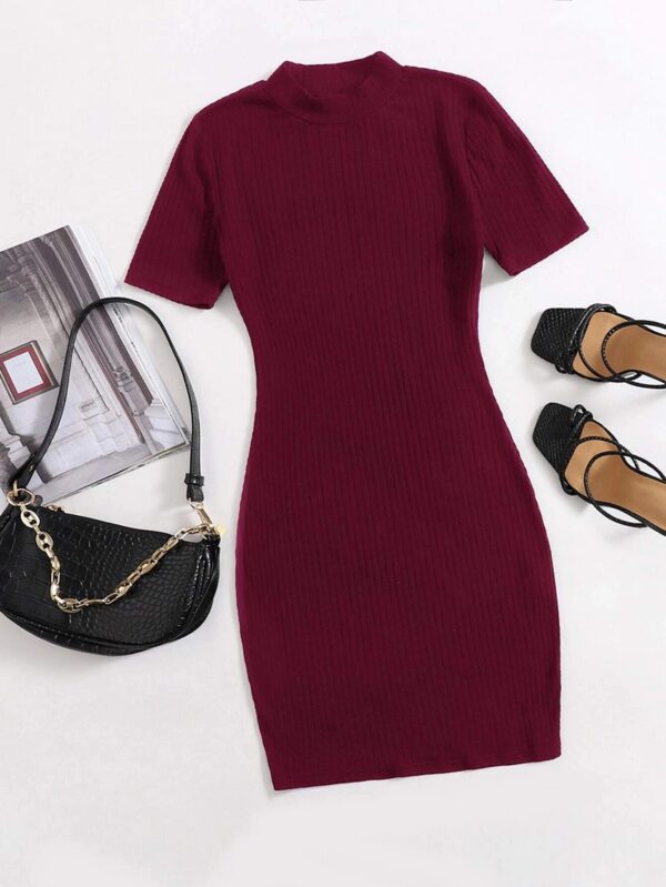 BASICS Cotton Solid Rib-knit Bodycon Dress - Image 4