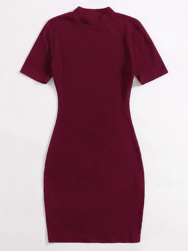 BASICS Cotton Solid Rib-knit Bodycon Dress - Image 3