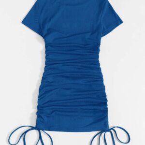 Solid Side Drawstring Ruched Bodycon Dress