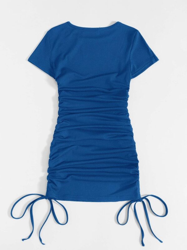 Solid Side Drawstring Ruched Bodycon Dress