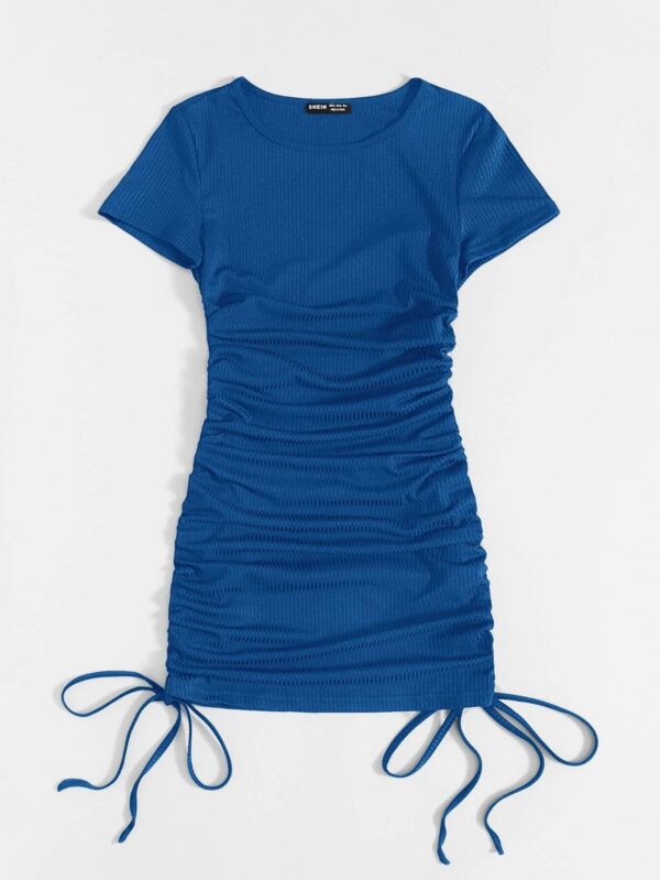 Solid Side Drawstring Ruched Bodycon Dress - Image 2