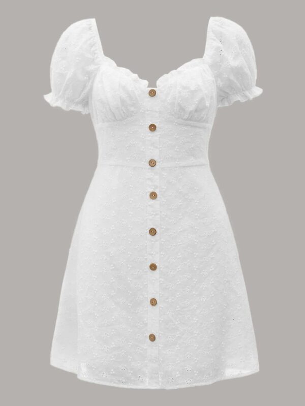 Eyelet Embroidery Puff Sleeve Ruched Bust Dress