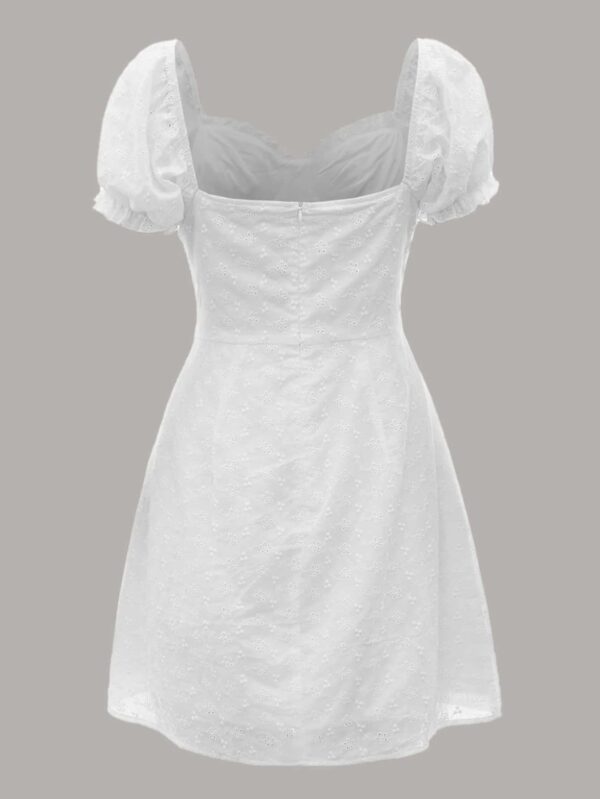 Eyelet Embroidery Puff Sleeve Ruched Bust Dress - Image 2