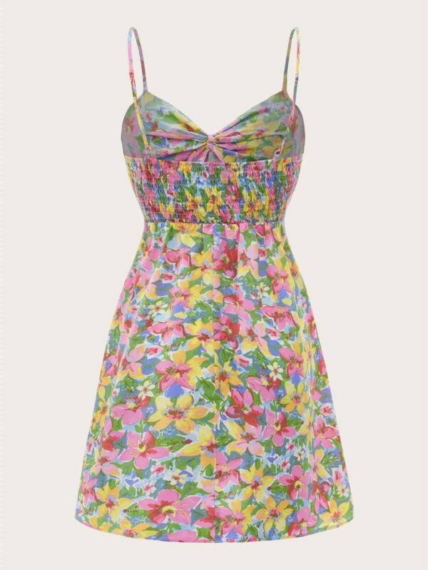 VCAY Allover Floral Print Tie Front Cami Dress