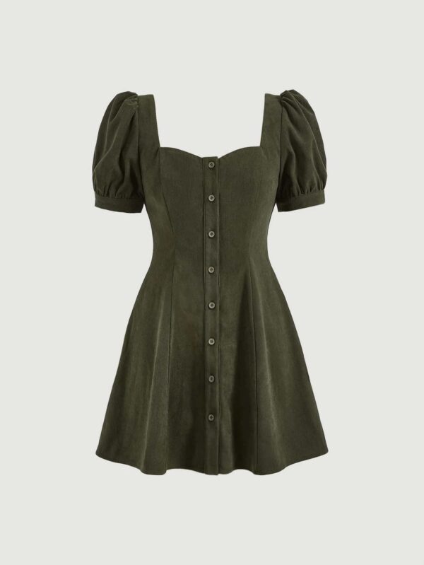 Puff Sleeve Button Front Dress