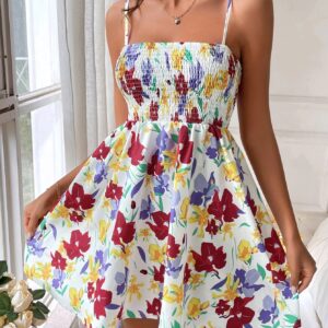 Floral Print Shirred Cami Dress