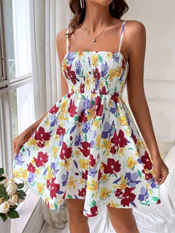 Floral Print Shirred Cami Dress