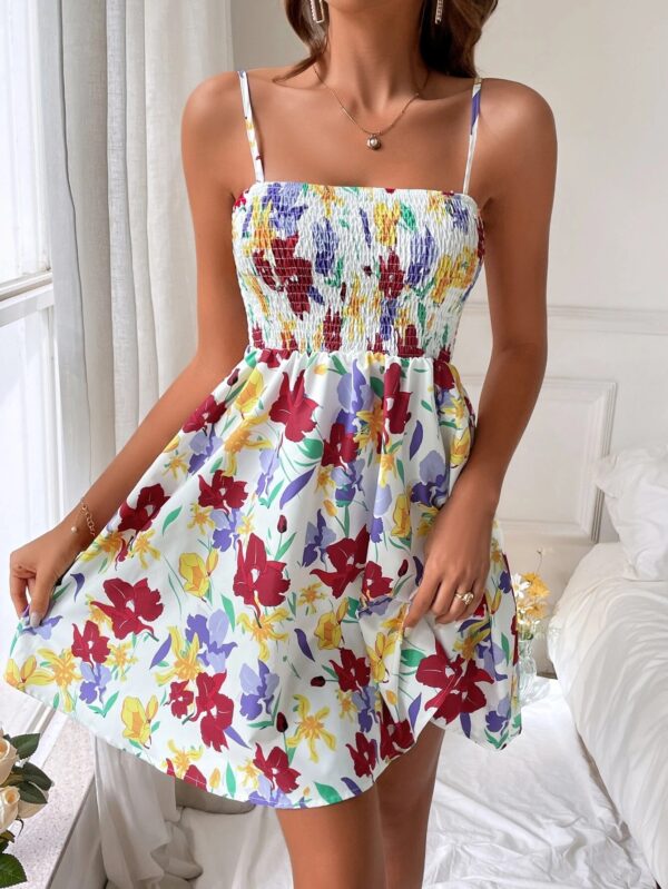 Floral Print Shirred Cami Dress - Image 5