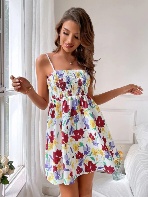 Floral Print Shirred Cami Dress - Image 3