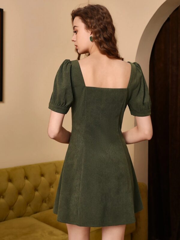 Puff Sleeve Button Front Dress - Image 5