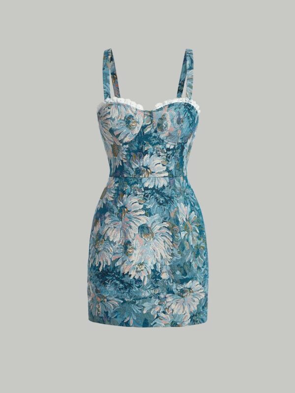 Floral Print Lace Trim Cami Dress